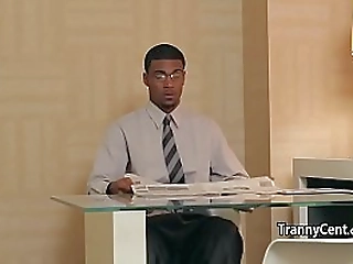 tattooed black guy fucks busty tgirl