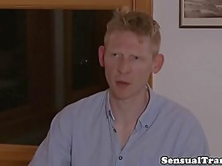 teen les tranny jerking her cock while rimmed