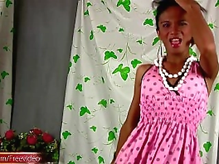 filipino ladyboy strips down pink dress and masturbates