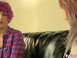 pierced transsexual blows tranny before fuck