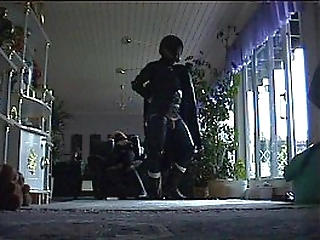 tattooed ladyboy in tight grey dress plays with her hairy