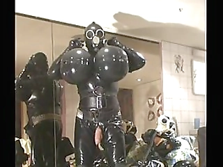 brunette shemale slips out of her red lingerie to masturbate