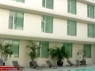 busty ladyboy is sucking big cock after modeling at the pool