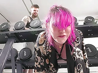 Inked slut plays dirty at the gym while faced with a big dick