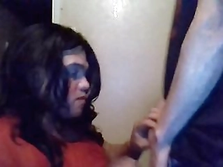 sissy crossdresser blowjob with facial