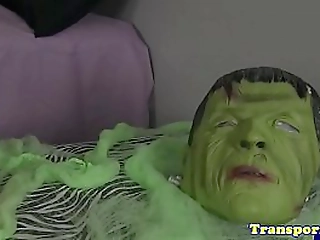 masturbating tranny tugging on her dick